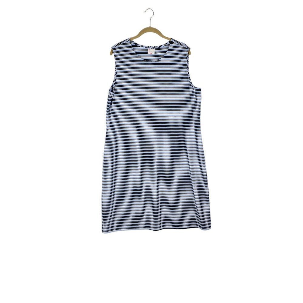 Hanna Andersson Shift Dress Sleeveless Blue Stripe Knit Tank Womens Size XL